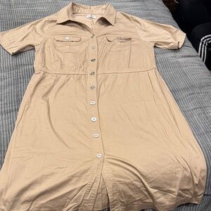 Avenue Tan Midi Shirt Dress